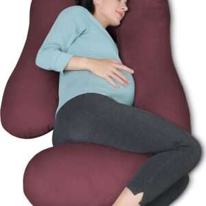 MOON PARK Pregnancy Pillows for Sleeping - U Shaped Full Body Maternity Pillow with Removable Cover - Support for Back, Legs, Belly, HIPS - 57 Inch Pregnancy Pillow for Women - Burgundy