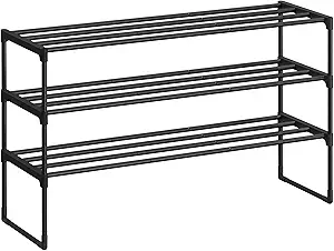 SONGMICS Shoe Rack, 3-Tier Shoe Organizer, Metal Storage Shelf, Upright or Upside