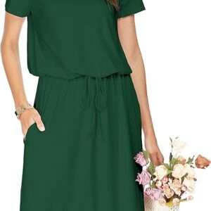 Womens Summer Hide Belly Knee Length Travel Dress Pocket 2025 Spring Short