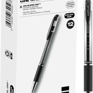 uniball Signo Grip Gel Pen, Stick, Medium 0.7 Mm, Black Ink, Silver/black Barrel