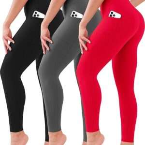 3 Pack Leggings for Women High Waisted No See-Through Tummy Control Soft Yoga