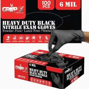 Heavy Duty 6 Mil Black Nitrile Gloves, Disposable Latex&Powder Free, Mechanic,
