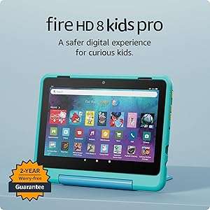 New Amazon Fire HD 8 Kids Pro tablet, ages 6-12. Bright 8" HD screen, includes