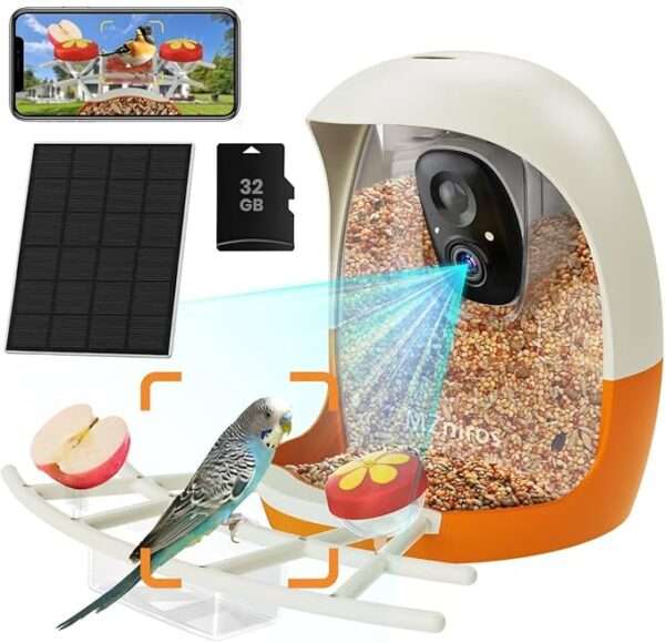AI Smart Bird Feeder with Camera,2K HD Video Bird Feeder with 32G Card 5200mAh
