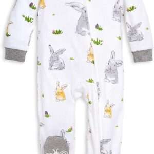 Burt's Bees Baby Boys' Sleep & Play PJs, 100% Organic Cotton One-Piece Zip Front Jumpsuit, Baby