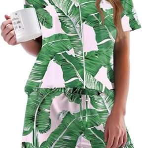 Ekouaer Pajamas Set for Women Short Sleeve Sleepwear Button Down Pjs Soft 2