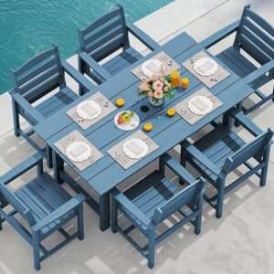 SERWALL 7-Piece Patio Dining Table Sets, Outdoor HDPE Dining Furniture Set with