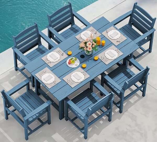 SERWALL 7-Piece Patio Dining Table Sets, Outdoor HDPE Dining Furniture Set with