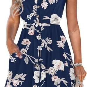 MISFAY Summer Dresses for Women 2025 Sleeveless Button Down Drawstring Floral