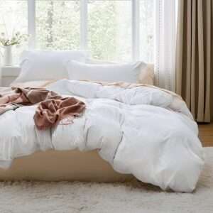 Bedsure White Duvet Cover King Size - 3 Pieces Prewashed Extra Soft Bedding Set