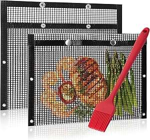 UNCO BBQ Grilling Bags, 2 Pack, 11.8"x10.6", Mesh Grill Bags with Basting Brush