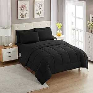 Sweet Home Collection 7 Piece Comforter Set Bag Solid Color All Season Soft Down