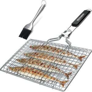 BBQ Fish Grill Basket for Outdoor Grill, Stainless Steel Vegetable Grilling Basket with Detachable