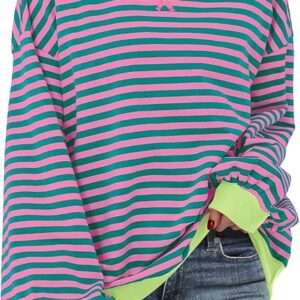 ANRABESS Women Striped Oversized Sweatshirt Long Sleeve Crewneck Shirts 2025