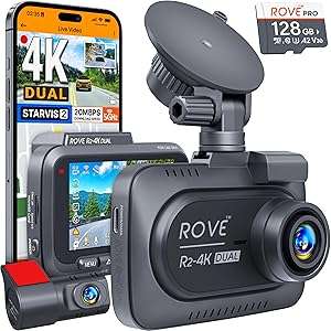 ROVE R2-4K DUAL Dash Cam Front and Rear, STARVIS 2 Sensor,