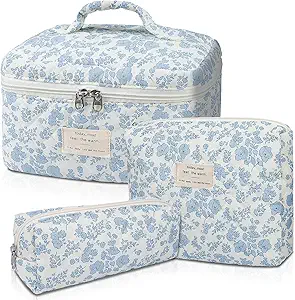 Makeup Bag, Large Quilted Cosmetic Bag, Big Floral Make Up Bag
