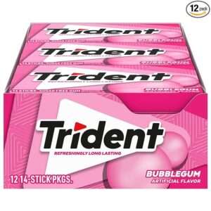 Trident Bubblegum Sugar Free Gum, 12 Packs of 14 Pieces (168 Total Pieces)
