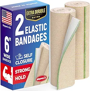 Premium Elastic Bandage Wrap - 6” (2pk) - Strong Compression - Self-Closing