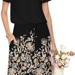 Womens Summer Hide Belly Knee Length Travel Dress Pocket 2025 Spring Short