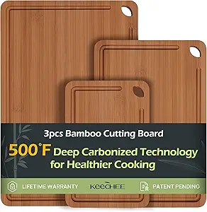 Bamboo Cutting Board, Durable Wood Cutting Boards for Kitchen