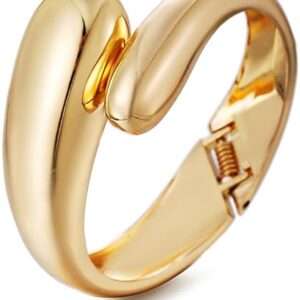 Gold Polished Chunky Twisted Hinged Waterdrop Bangle Bracelet for Women Spiraled