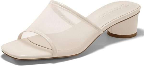 Coutgo Womens Slide Sandals Mesh Chunky Heels Mules Square Open Toe Slip