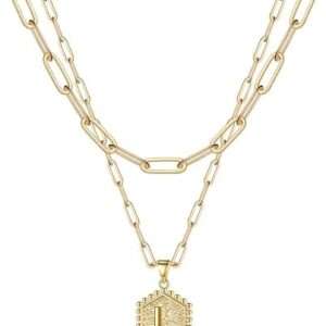 M MOOHAM Dainty Gold Necklace for Women - 14K Solid Gold Over Layering