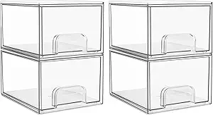 Vtopmart 4 Pack Clear Stackable Storage Drawers, 4.4'' Tall Acrylic Bathroom Makeup