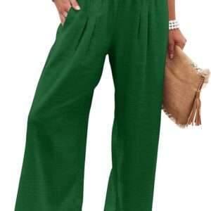 Angerella Womens Elastic High Waisted Palazzo Pants Casual Wide Leg Long