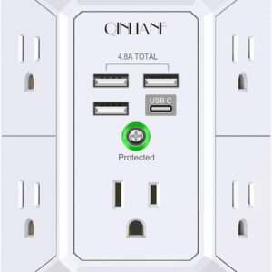 Wall Charger, Surge Protector, QINLIANF 5 Outlet Extender with 4 USB Charging