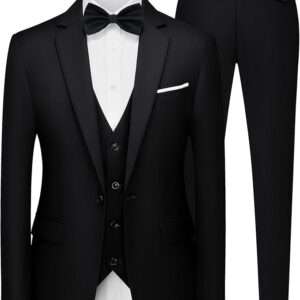 MAGE MALE Men's 3 Pieces Suit Elegant Solid One Button Slim Fit Single Breasted