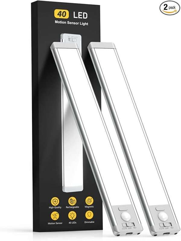 Under Cabinet Lights, 40 LED Rechargeable Battery Operated Motion Sensor Indoor