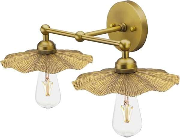 2 Lights Gold Finish Vintage Metal Wall Sconce, Floral Pattern Wall