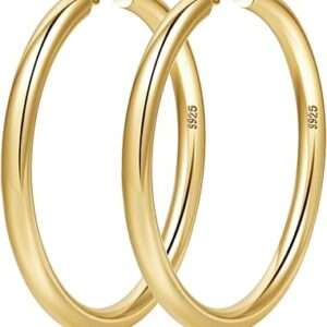 4mm Thick Gold Chunky Earrings Steling Silver Post Hoops Earrings For Women