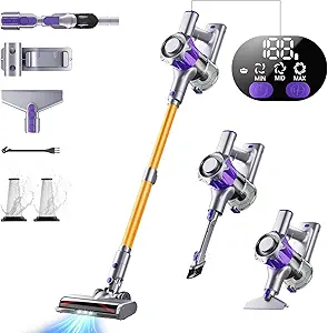 Cordless Vacuum Cleaner, 450W 40Kpa Powerful Stick Vacuum, Up to 50Mins Recharg