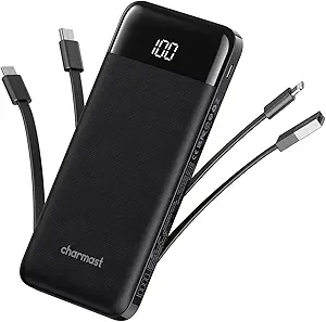 Portable Charger with Built in Cables, Portable Charger with Cords Wires Slim 10000m