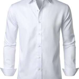 Men's Stretch Wrinkle Free Dress Shirts Formal Wedding Prom Long Sleeve Slim Fit