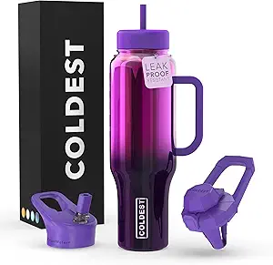 Coldest 40 oz Tumbler with Handle and Straw - 100% Spill Proof Tumbler with Straw