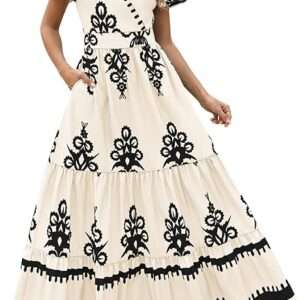 PRETTYGARDEN Womens 2025 Summer Casual V Neck Boho Maxi Dress Flowy Aline