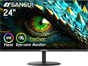 SANSUI Computer Monitor 24 inch IPS Eye Care 1080P Display HDMI,VGA Ports
