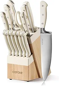 CAROTE 14 Pieces Knife Set with Block, Forged, High Carbon Stainless Steel Sharp