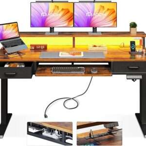 AODK Electric Standing Desk with Drawers & Keyboard Tray, 55 Inch