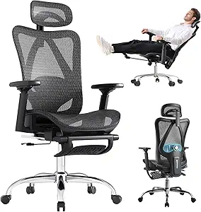 Ergonomic Office Chair, 3-Level Tilt Backrest, 3D Headrest & Armrest