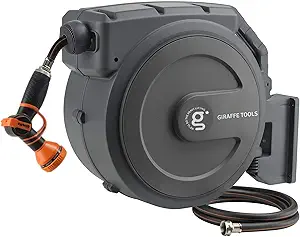 Giraffe Tools Retractable Garden Hose Reel 1/2 Inch x 130 ft, Super Heavy Duty, Any