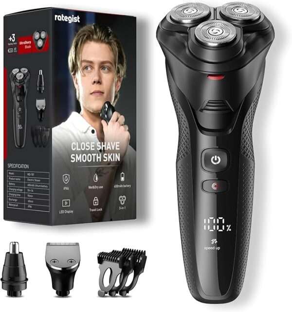 Cordless Electric Razor for Men: 3-in-1 Shaver for Beard/Nose/Sideburns