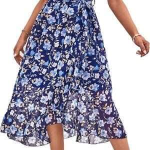 PRETTYGARDEN Women's Summer Floral Boho Dress Wrap V Neck Short Sleeve