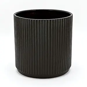 Amazon Basics Fluted Ceramic Round Planter, 10-inch, Black