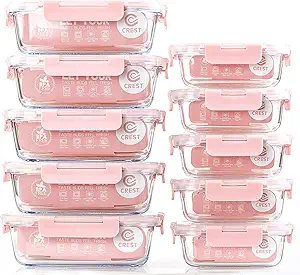 C CREST [10 Pack] Glass Meal Prep Containers, Food Storage Containers