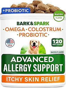 BARK&SPARK Advanced Dog Allergy Itch Relief Chews - Skin Probiotics w/Fish Oil