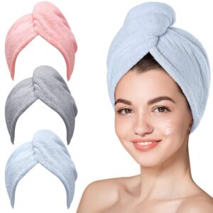 Hicober Microfiber Hair Towel, 3 Packs Hair Turbans for Wet Hair, Drying Hair Wrap